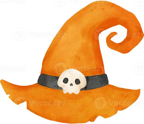 Watercolor Orange Halloween Magic Witch Hat Hand Drawing 9637298 PNG