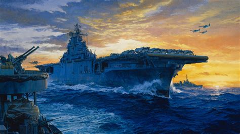 1920x1080 aircraft carrier, painting, art, on station, fleet, aircraft ...