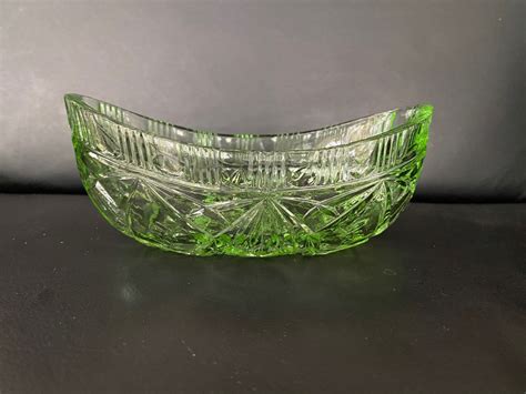 SOWERBY Art Deco Green Glass Boat Dish Made In England Circa 1930s