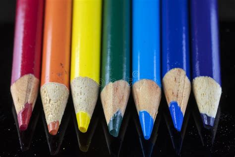 Many Colorful Pencil Crayons In A Row Close Up Stock Image Image Of