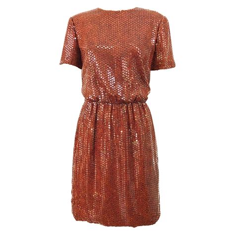 Bill Blass 1980s Tortoise Shell Print Brown Sequin Size 6 Vintage 80s