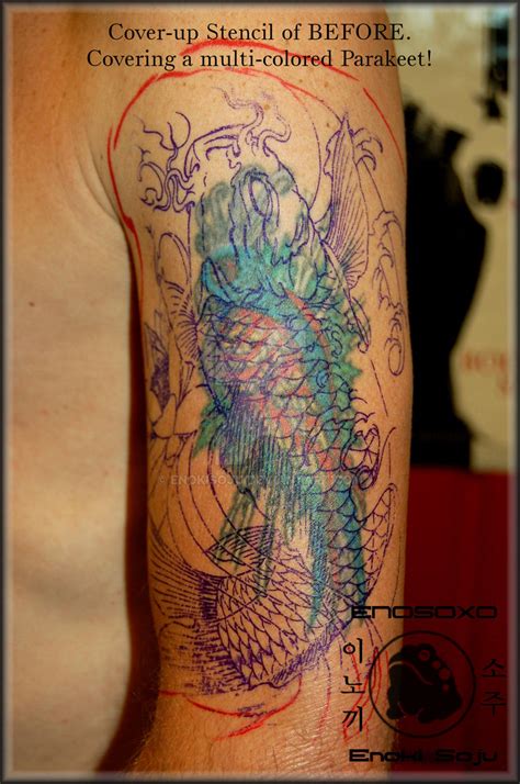 Stencil Of Koi Coverup Tattoo By Enoki Soju By Enokisoju On Deviantart