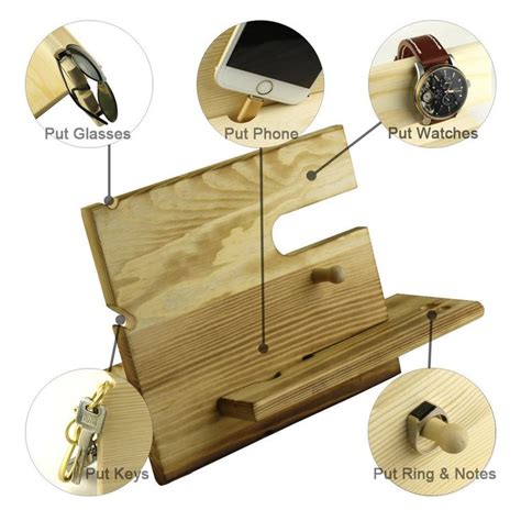 Lemo Hand Wooden Phone Docking Station With Key Holder Pen Holder