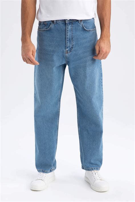 Mavi Erkek Baggy Fit Geniş Kalıp Normal Bel Geniş Paça Jean Pantolon