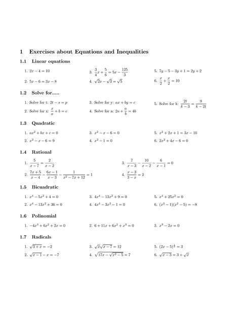 Equation Exercisesunidad 1 1 Exercises About Equations And