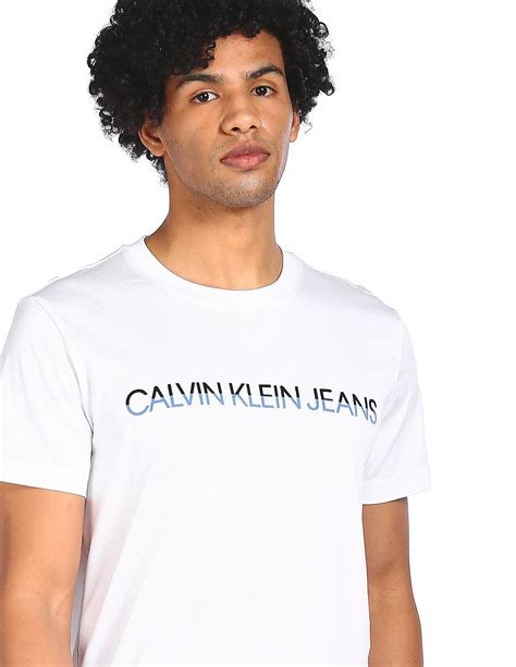 Buy Calvin Klein Men White Brand Logo Cotton T Shirt