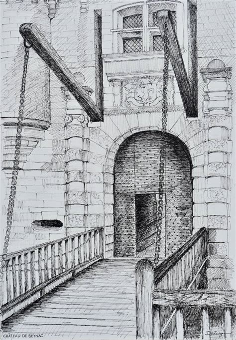 Château de Beynac Drawbridge Drawing by Dai Wynn | Saatchi Art