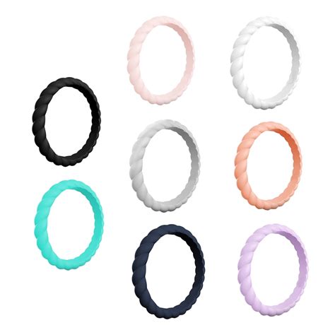 8 Pcs Twist Silicone Ring Rubber Wedding Bands Women European American Trendy Rings Lovers Miss