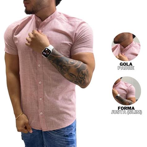 Camisa Gola Padre Masculina Manga Curta Slim Envio Imediato N