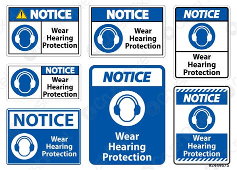 Notice Wear hearing protection sign on white background - stock vector ...