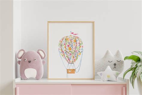 Hot Air Balloon Nursery Decor Girl Wildflower Nursery Grandmillenial Wall Art Floral Grand
