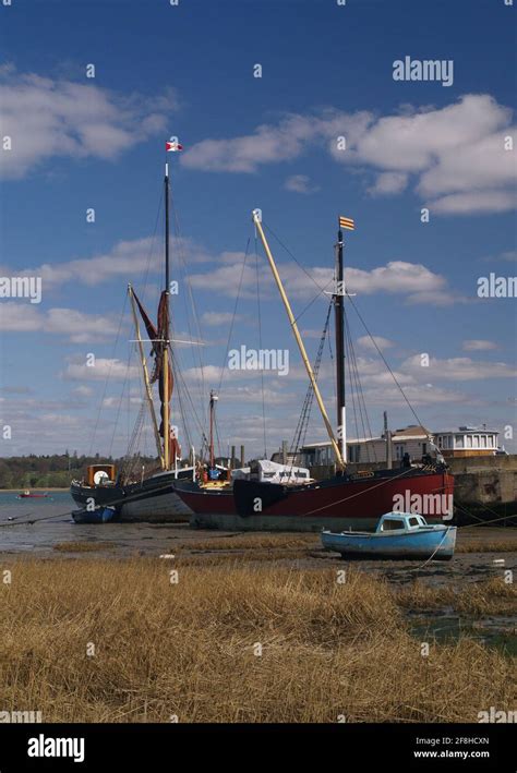 Traditional Sailing Barges On The River Orwell At Pin Mill Suffolk