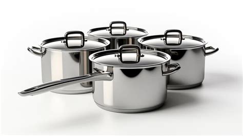 Premium AI Image | Set of stainless steel pots and pans isolated on white