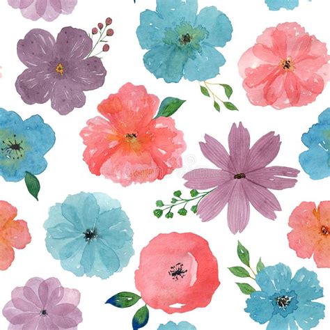 Watercolor Floral Pattern Seamless Illustration On White Background