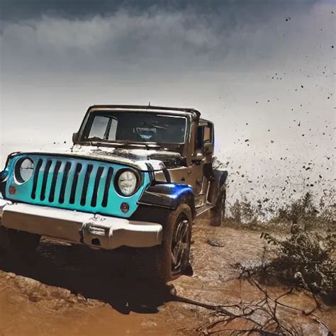 A Muddy 1997 Hardtop White Jeep Wrangler Drowning In Stable Diffusion