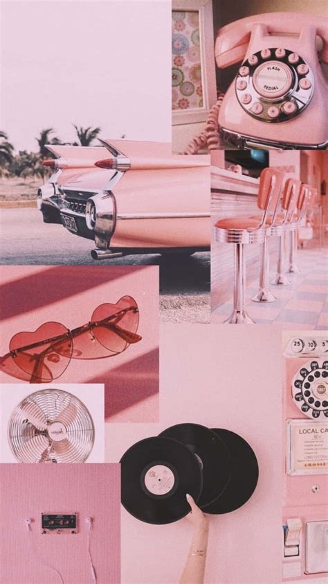 Download Aesthetic Pink Collage With Vintage Telephone Wallpaper ...