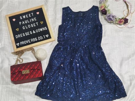 Dark Blue Dress with sequins, Babies & Kids, Babies & Kids Fashion on ...