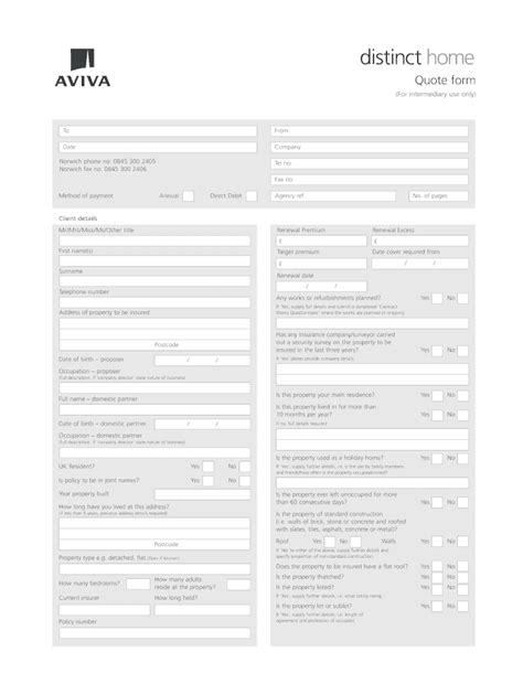 Fillable Online Quote Form Aviva Broker Fax Email Print Pdffiller