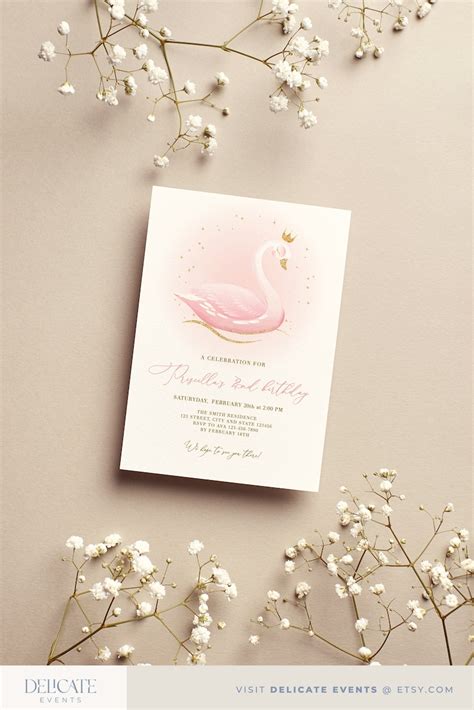 Swan Birthday Invitation Girl Birthday Swan Princess Pink Etsy