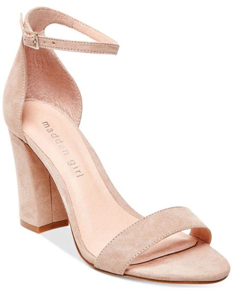 Madden Girl Bella Block Heeled Suede Sandals In Beige Blush Lyst