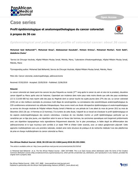 Pdf Profil Pid Miologique Et Anatomopathologique Du Cancer