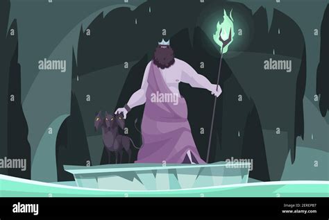 Ancient Greek Underworld God King Of Dead Hades Flat Cartoon