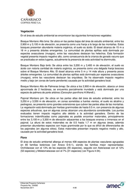 Estudio De Impacto Ambiental Semidetallado Del Proyecto Cañariaco Pdf