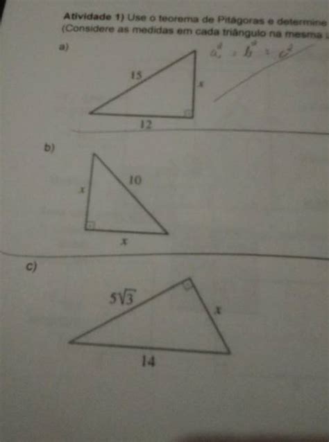 Use O Teorema De Pitágoras E Determine O Valor De X Em Cada