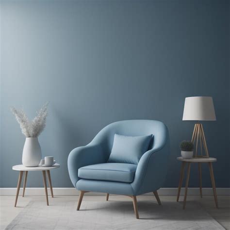 Premium Photo | Gray armchair in blue living room with copy space