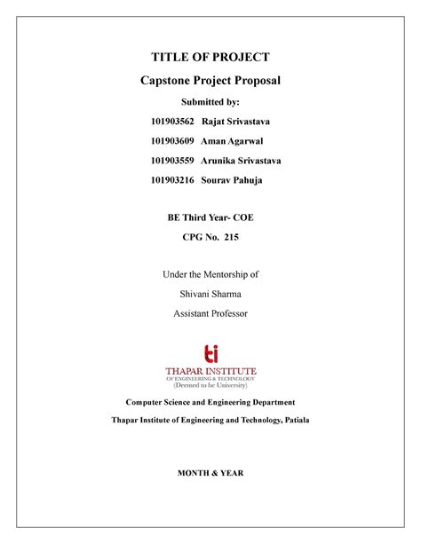 Capstone Project Proposal Title Of Project Capstone Project Proposal