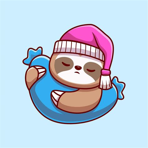 Cute Sloth Sleeping With Pillow Cartoon Vector Icon Illustration