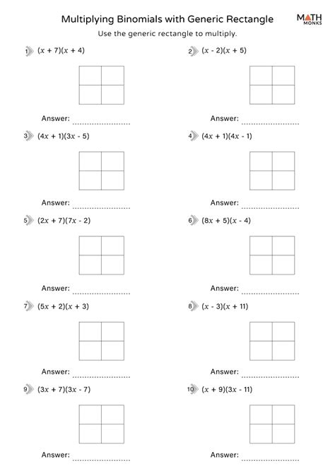 Multiplying Binomials Worksheets Math Monks