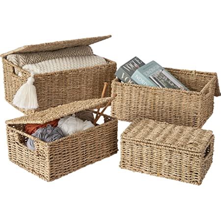 Amazon Hipiwe Set Of 3 Natural Seagrass Storage Baskets With Lid