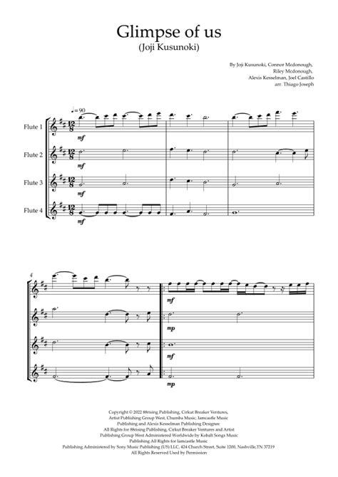 Glimpse Of Us Arr Thiago Joseph Sheet Music Joji Woodwind Ensemble