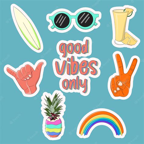 Premium Vector Colorful Hand Drawn Good Vibes Only Stickers Collection