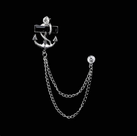 Anchor And Stone Silver Lapel Pin Chain Aj