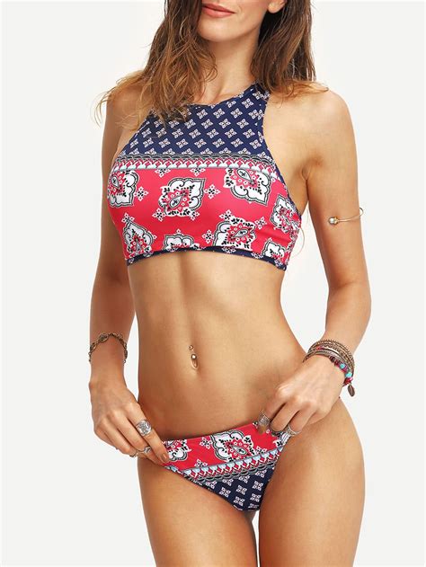 Tribal Print Racerback Bikini Set Shein Sheinside