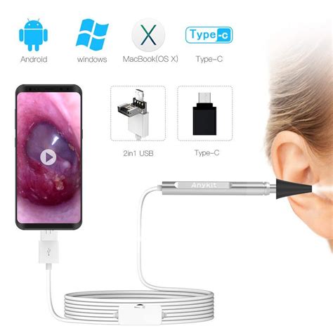 USB Otoscope-Ear Scope Camera, Anykit New Upgraded 4.3mm Diameter Visual Ear Camera HD Ear ...