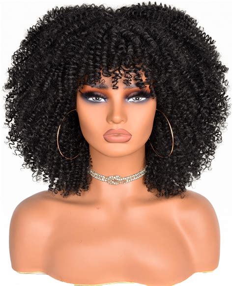 Lady Hanne Afro Kinky Curly Wig With Bangs Short Curly Afro Wigs For Black Women 12