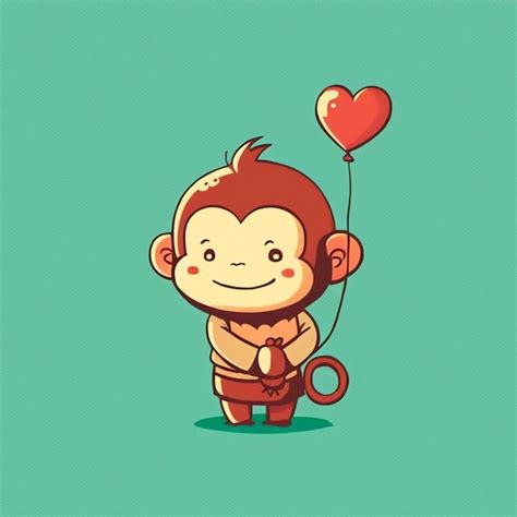 Premium Photo Kawaii Monkey With Heart For Valentine S Day