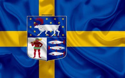 Download wallpapers Coat of arms of Vasterbotten lan, 4k, silk flag ...