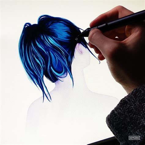 Blue Hair Drawing Work in Progress - DEMORIE