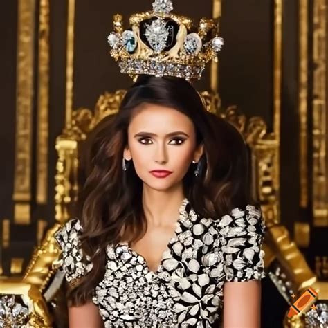 Nina Dobrev As Katherine Pearce Sitting On A Golden Throne In A Royal