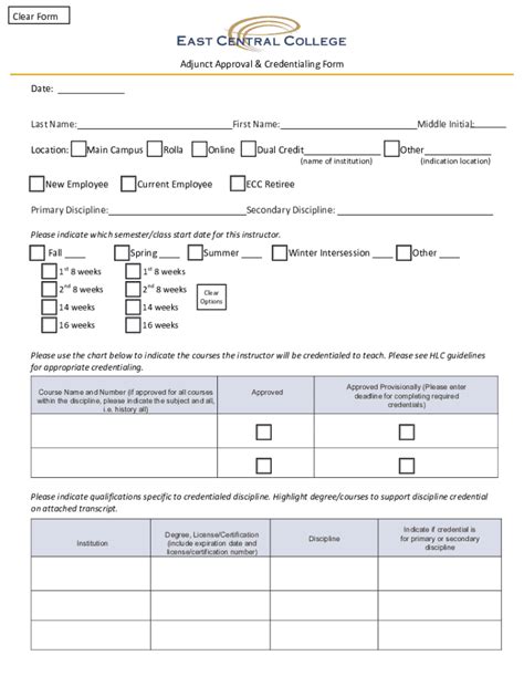 Fillable Online Fill Free Fillable Clear Form Adjunct Approval