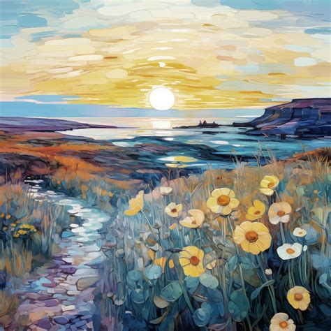 抽象的な紫色の花日の出の風景画、ウォールアート プリント