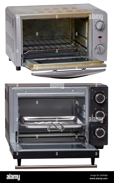 Closeup of a 12 year old small open electric oven being replaced by a ...