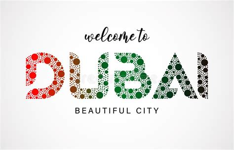 Dubai Logo Welcome To Text And Country Flag Colors Vector Illustration