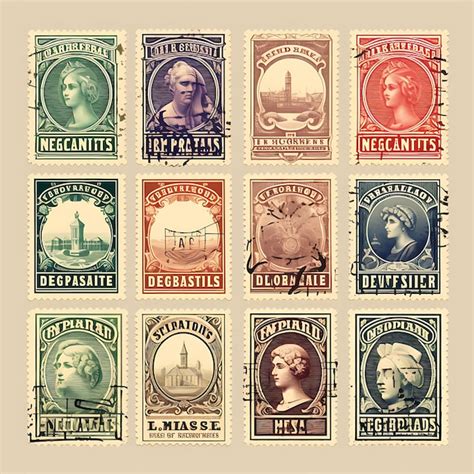 Premium AI Image | A Set Of Postal Stamp 2D Design With Vintage Style ...