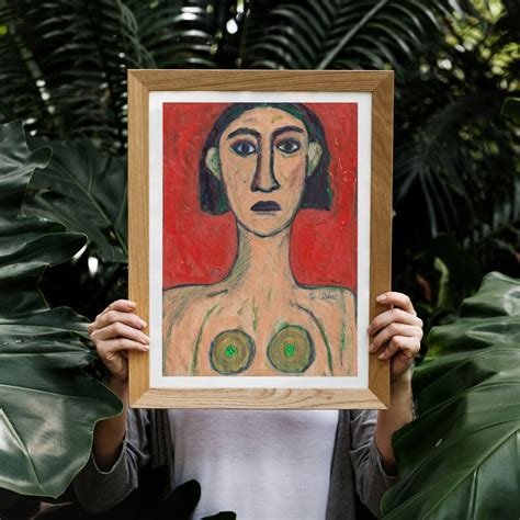 Nude Woman Wall Art Naked Abstract Painting Colorful Girl Expressionist Portrait Feminist