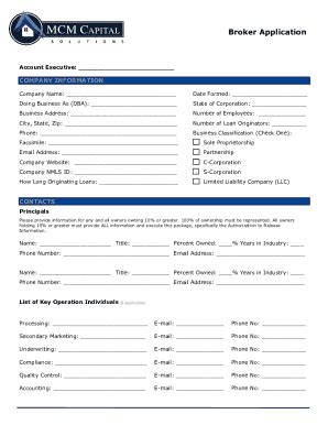 Fillable Online Broker Application Mcm Capital Solutions Fax Email